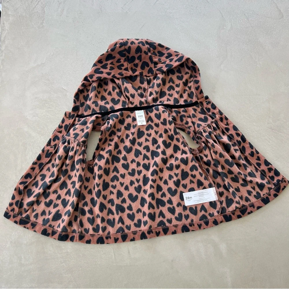 Carter's Black Heart Pattern Hooded‎ Fleece Vest Brown 24m